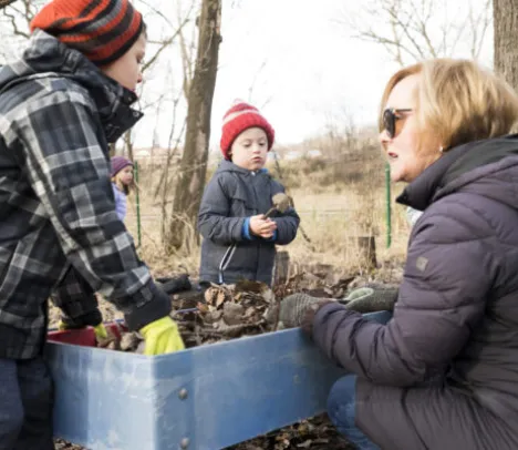 Kids working in a garden in winter