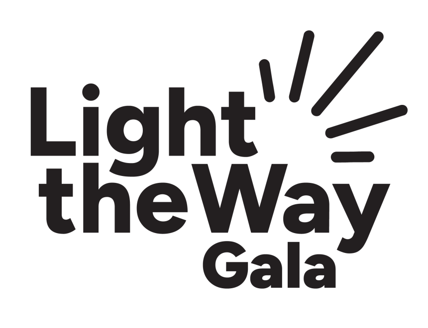 Logo of the words "Light the Way Gala," with beams radiating out of it.
