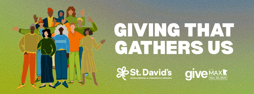 cartoon drawing with people and st davids logo