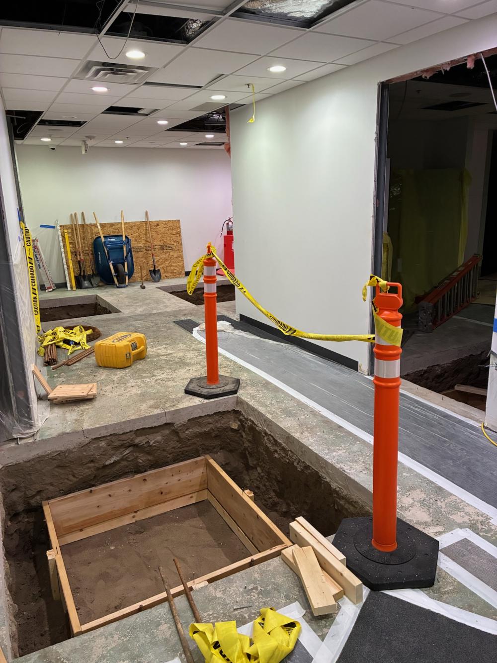 footings and sawed concrete