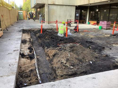 concrete removal exposes dirt during phase 2 construction
