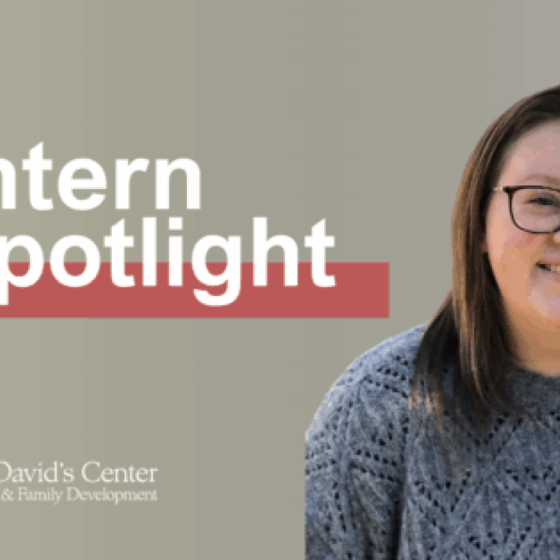 A person smiling with the Intern Spotlight text