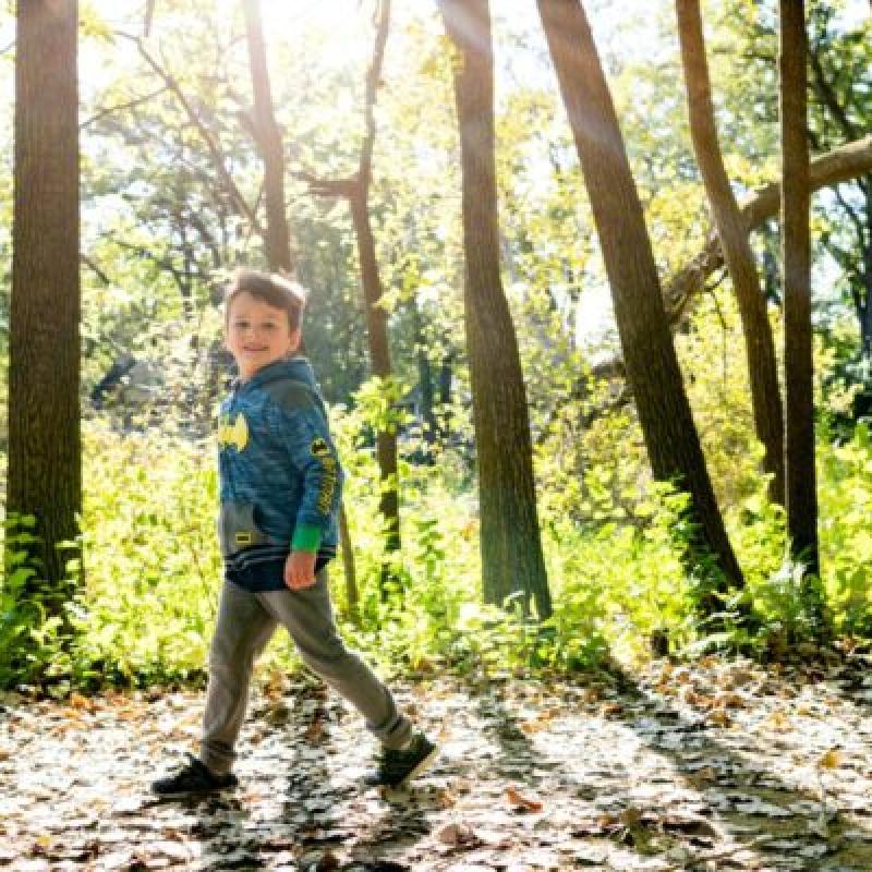 A child walking through the woods