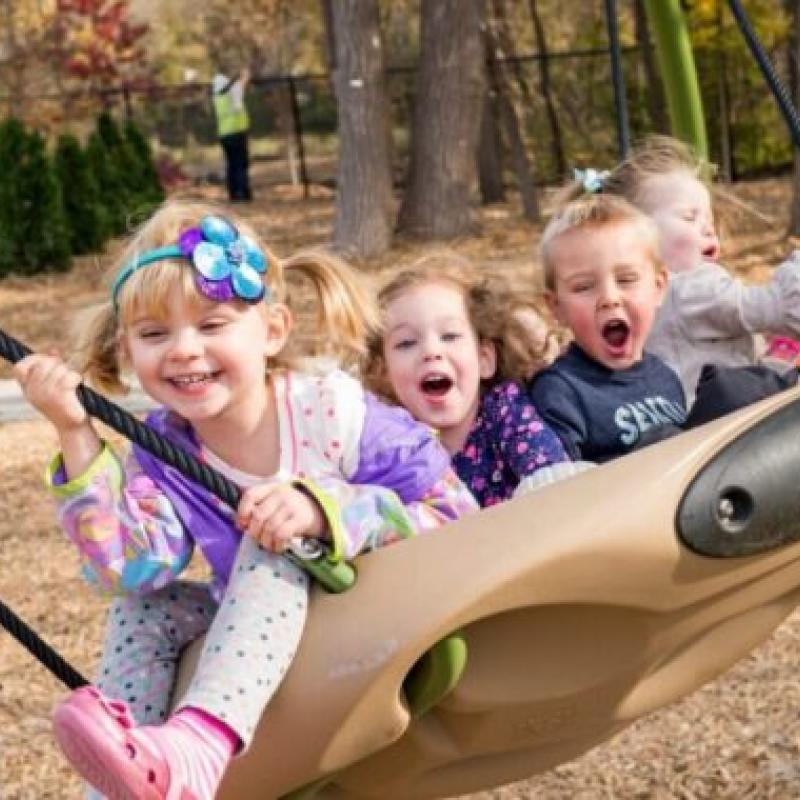 A group of children on a swing