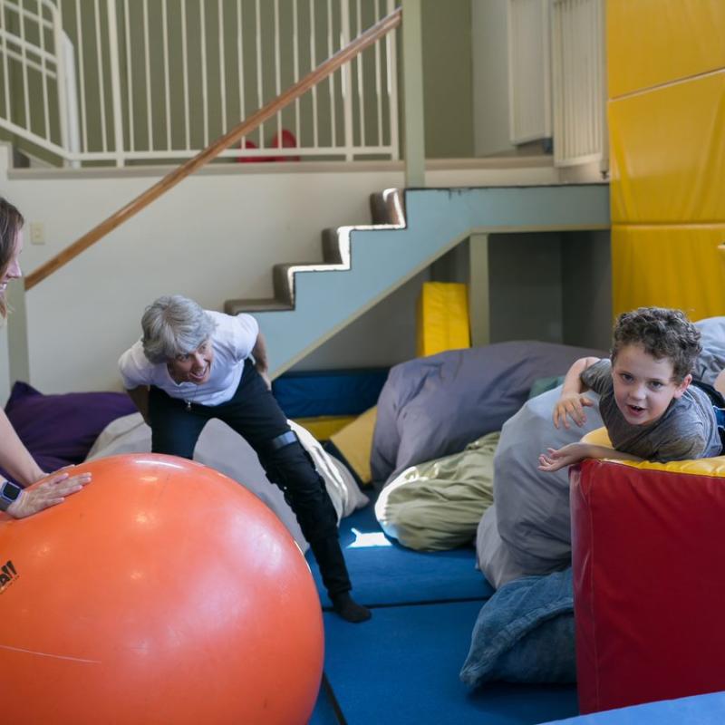 A child playing in a gym